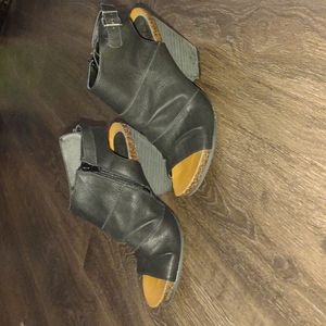 Black open toe and heel booties